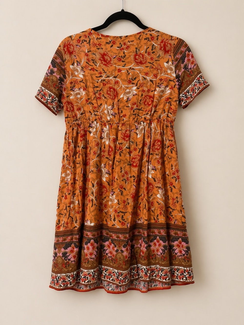 Orange Floral Midi Dress with Tassel Tie - Picture 3 of 3